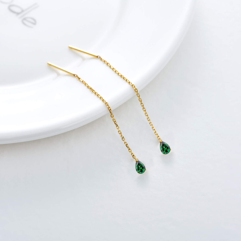 10K Gold Pear Cubic Zirconia Drop Earrings For Women-5