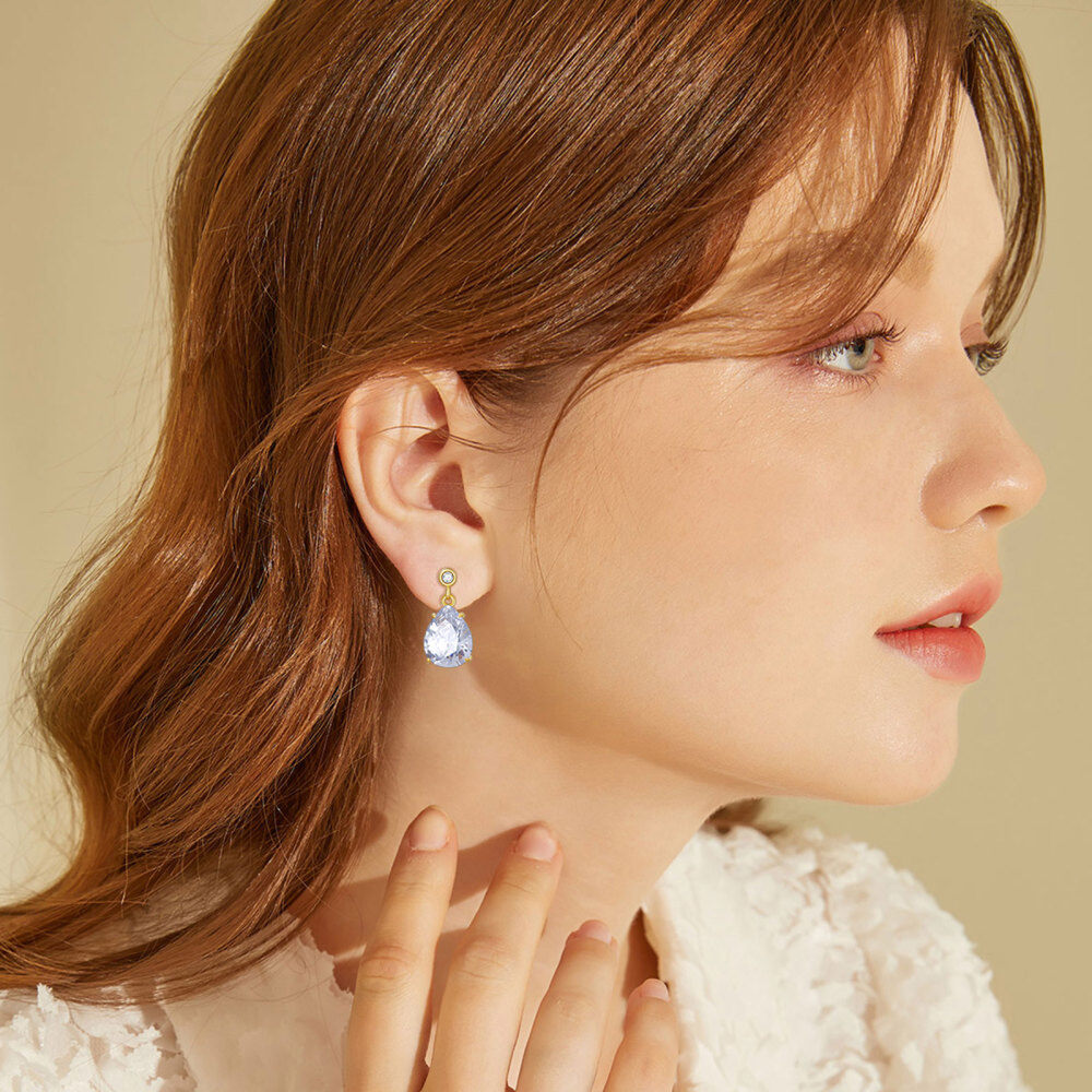 Pendientes colgantes de circonita cúbica en forma de pera de oro de 14 quilates para mujer-2