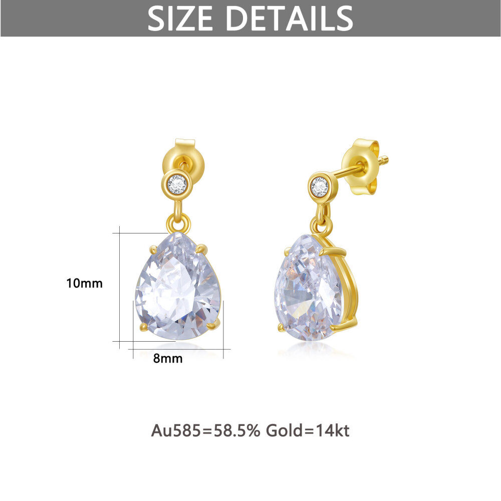 Pendientes colgantes de circonita cúbica en forma de pera de oro de 14 quilates para mujer-5