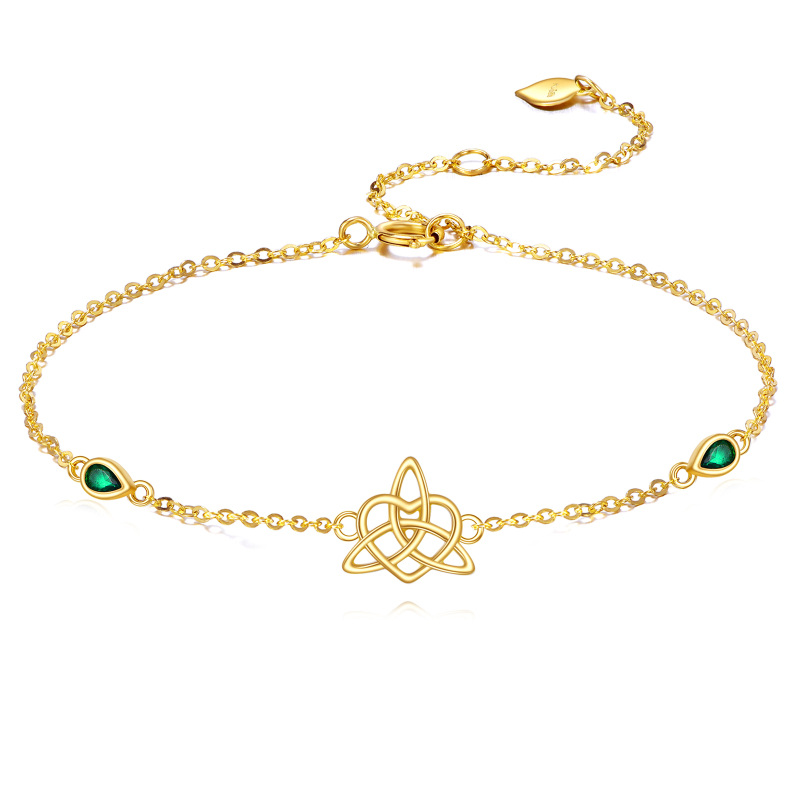 14K Gold Pear Shaped Emerald Celtic Knot Pendant Bracelet