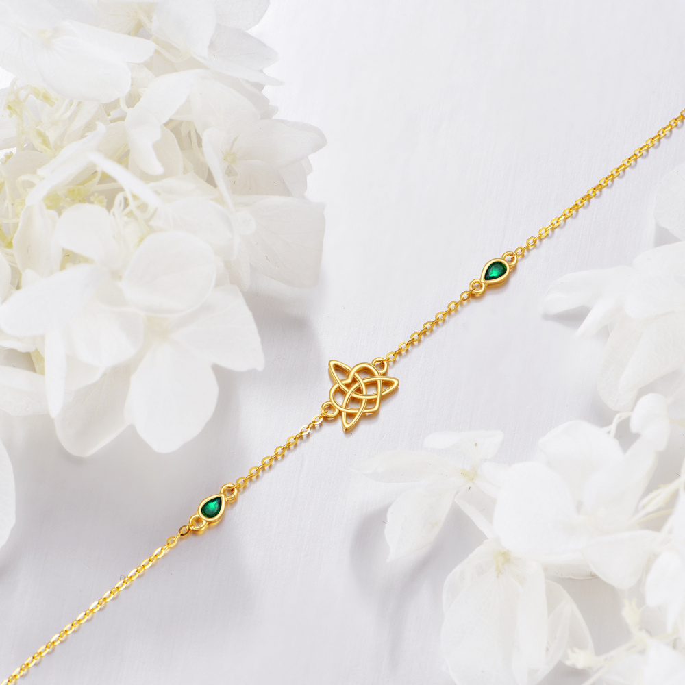 Pulsera Colgante Nudo Celta Esmeralda Forma Pera Oro 10K-3