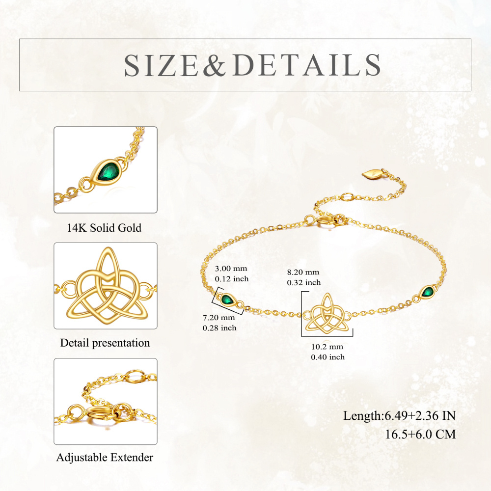 Pulsera Colgante Nudo Celta Esmeralda Forma Pera Oro 10K-5