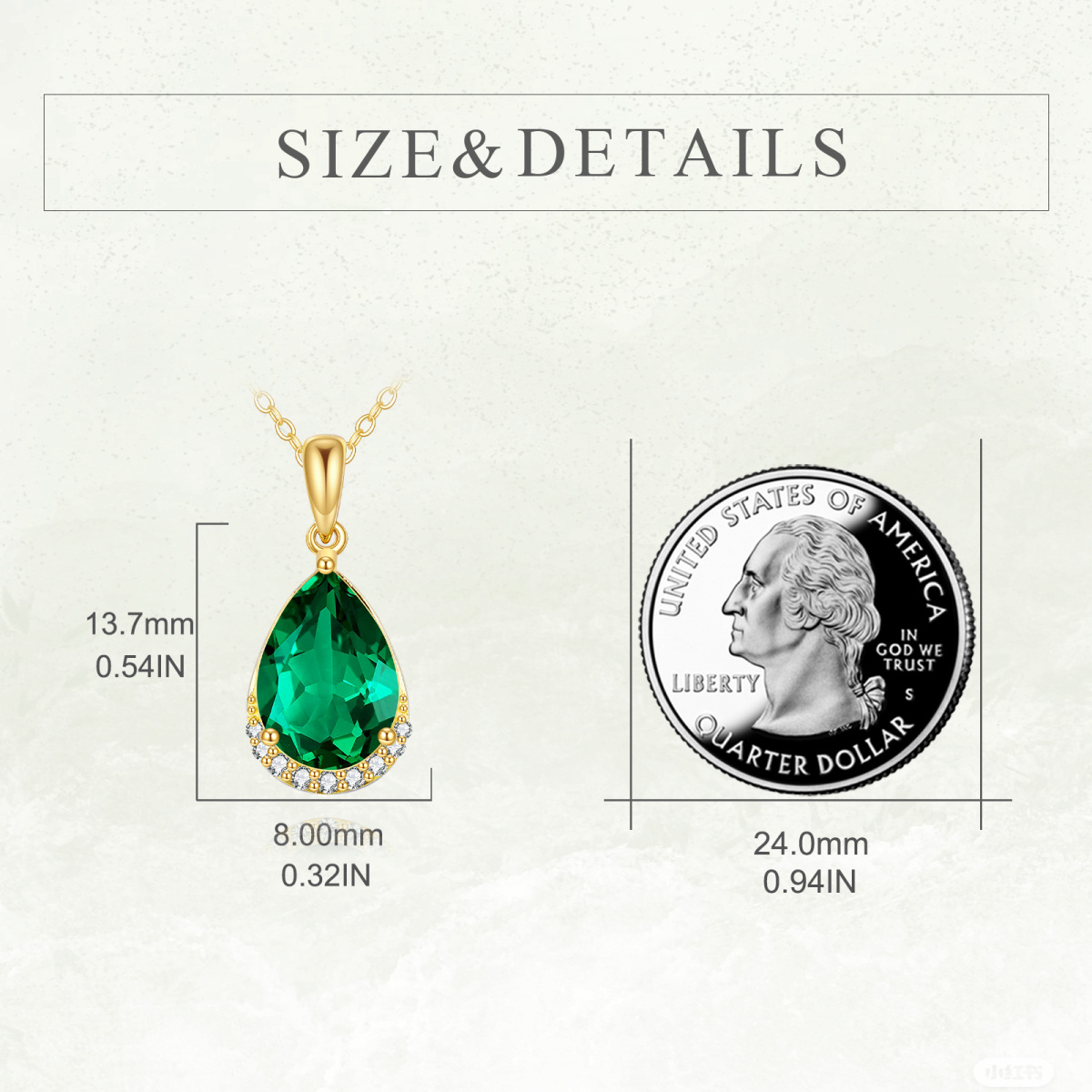 10K Gold Pear Shaped Emerald Crystal Drop Shape Pendant Necklace-5