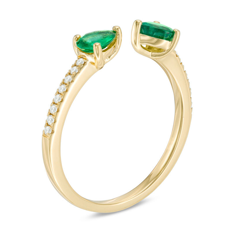 18K Gold Pear Shaped Emerald and Diamond Accent Open Shank Ring-3