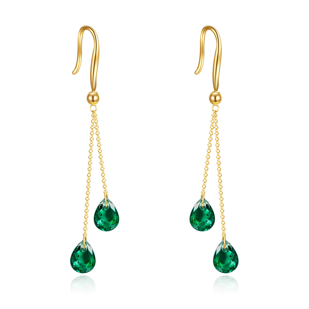 10K Gold Pear Emerald Cubic Zirconia Drop Earrings For Women-1