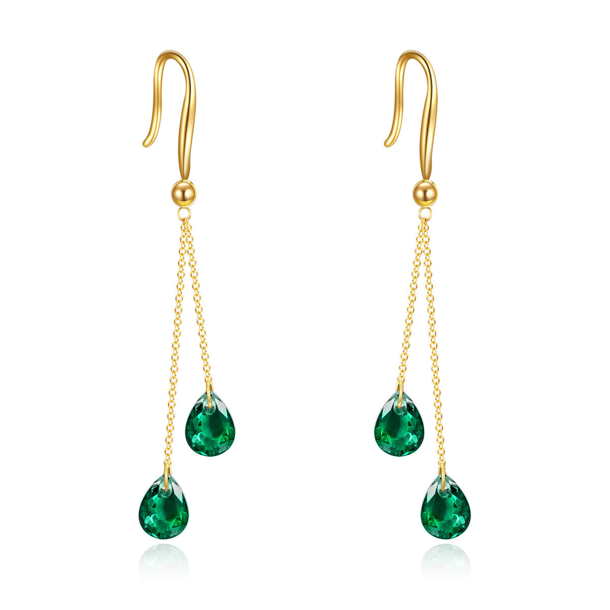 14K Gold Pear Emerald Drop Earrings For Women-1