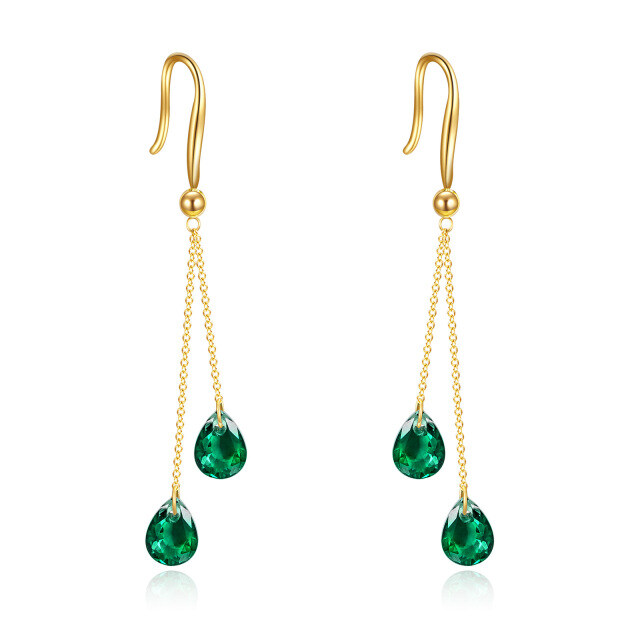 14K Gold Pear Shaped Emerald Drop Shape Drop Earrings