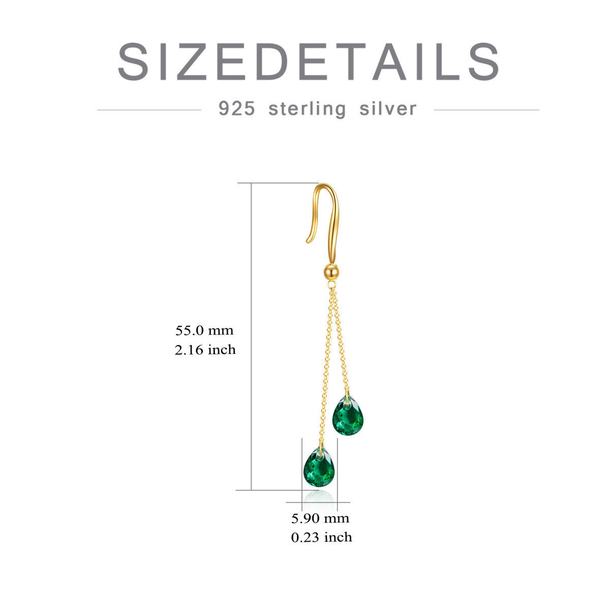 14K Gold Pear Emerald Drop Earrings For Women-5