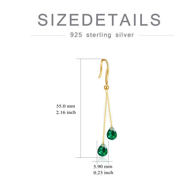 14K Gold Pear Shaped Emerald Drop Shape Drop Earrings-5