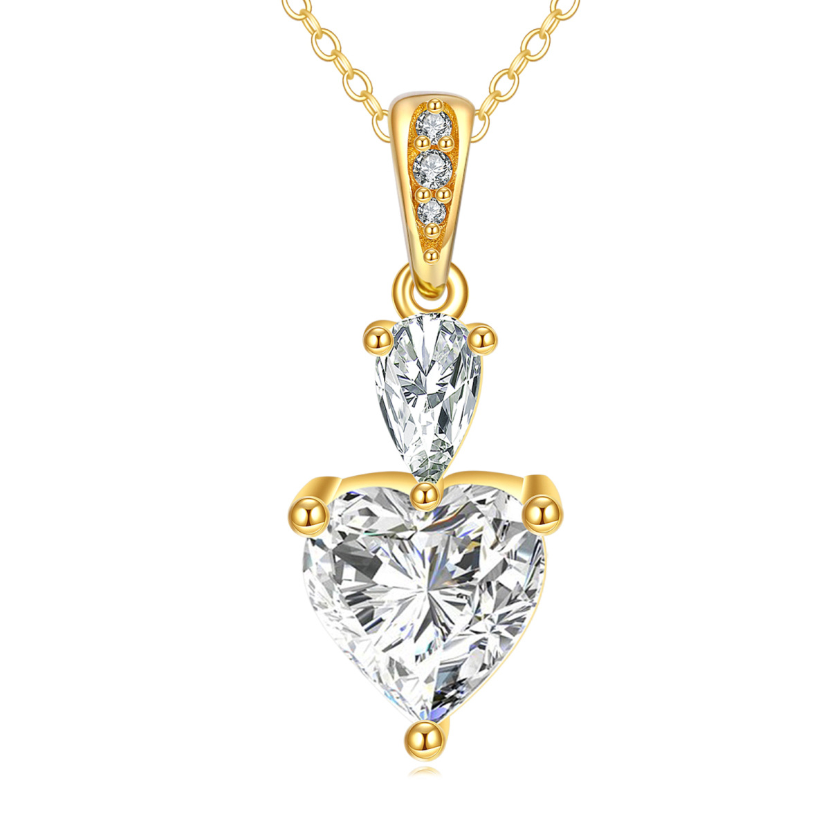 10K Gold Pear Shaped & Heart Shaped Moissanite Pendant Necklace-1