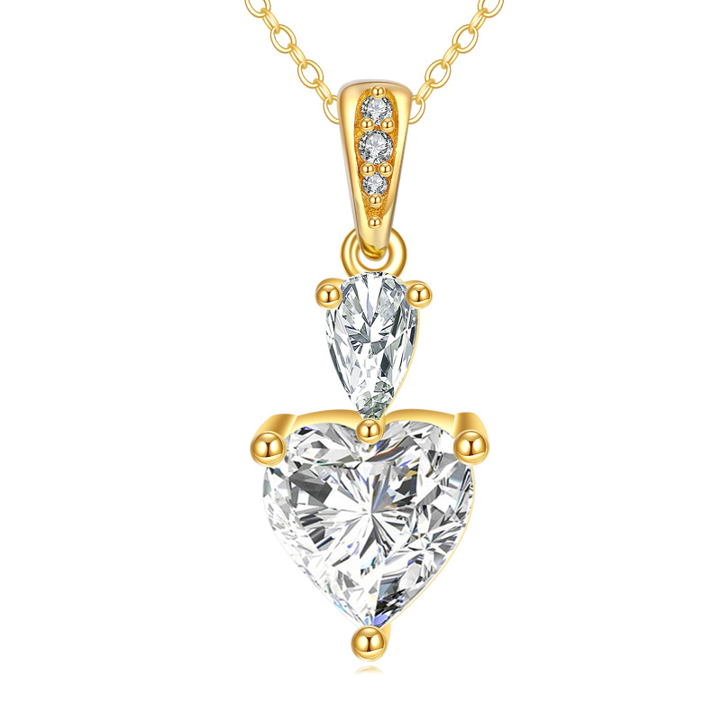 10K Gold Pear Shaped & Heart Shaped Moissanite Pendant Necklace-12