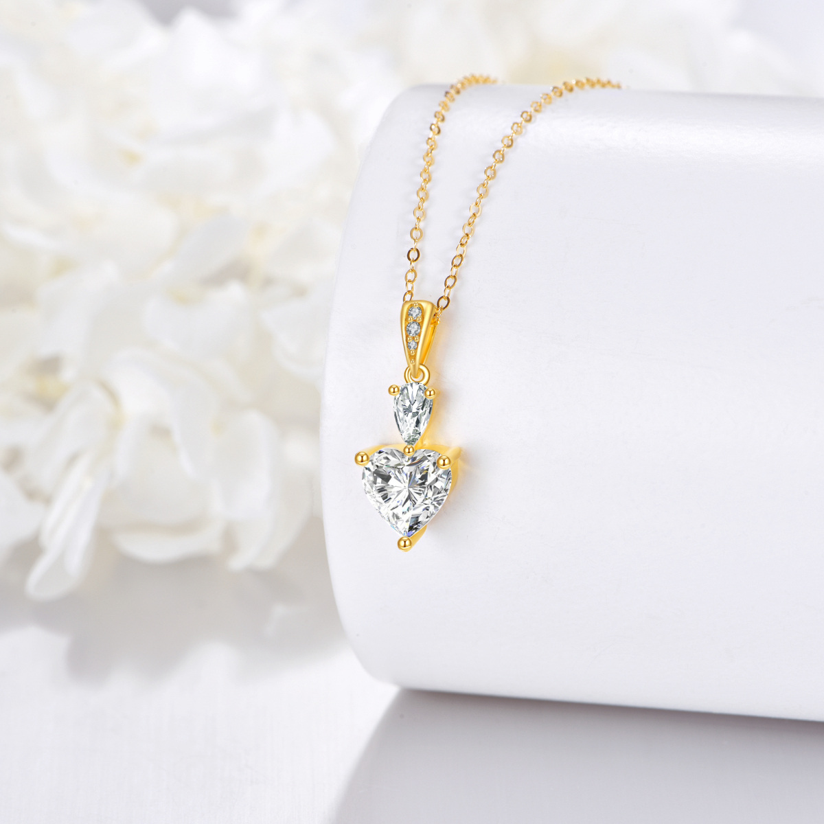 10K Gold Pear Shaped & Heart Shaped Moissanite Pendant Necklace-3