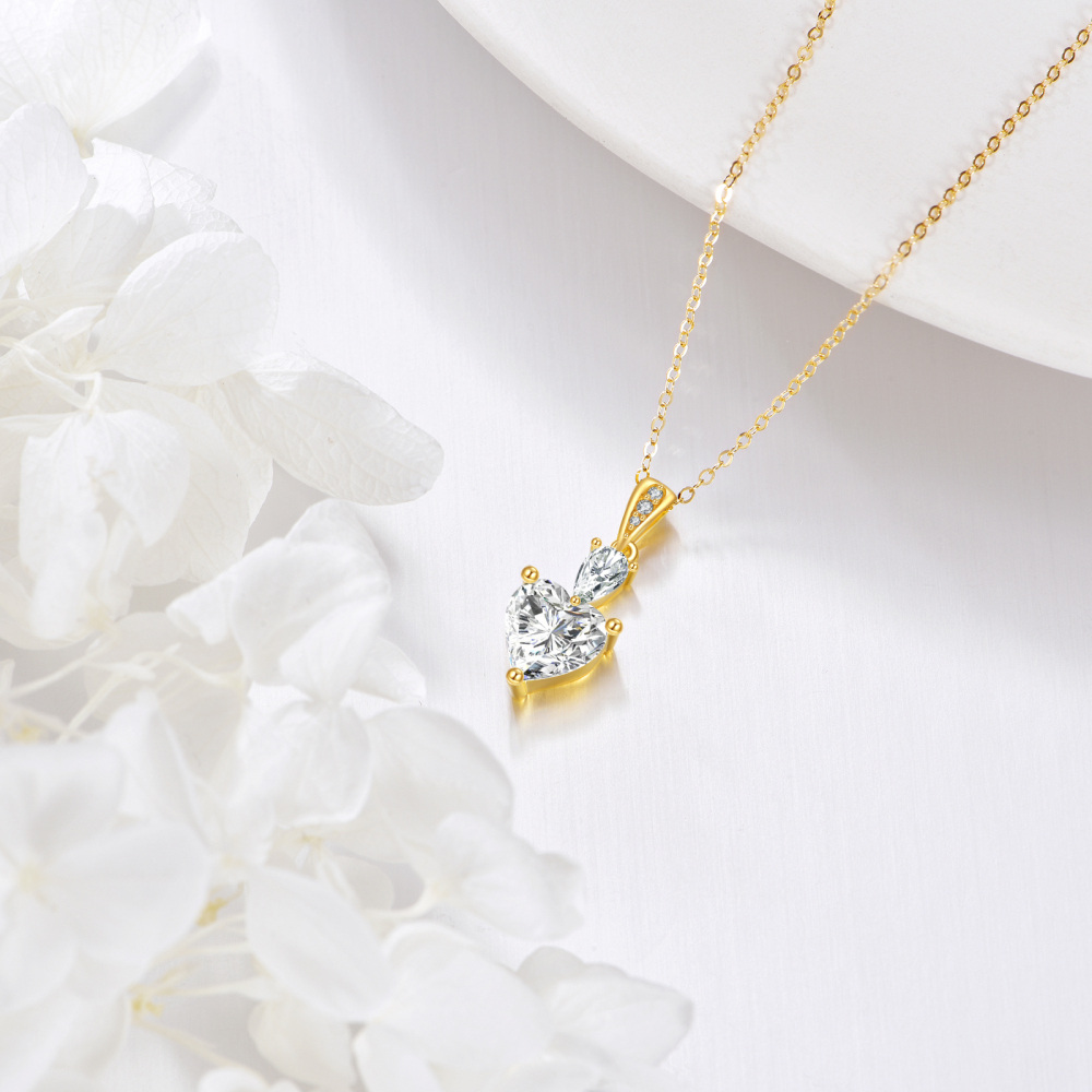 10K Gold Pear Shaped & Heart Shaped Moissanite Pendant Necklace-4
