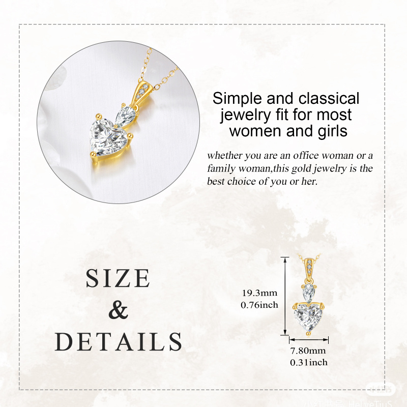 10K White Gold Pear Cut & Heart Cut Cubic Zirconia & Moissanite Drop Shape & Heart Pendant Necklace-5