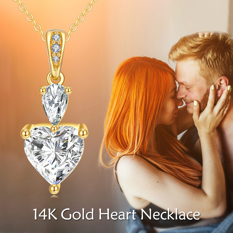 10K White Gold Pear Cut & Heart Cut Cubic Zirconia & Moissanite Drop Shape & Heart Pendant Necklace-6