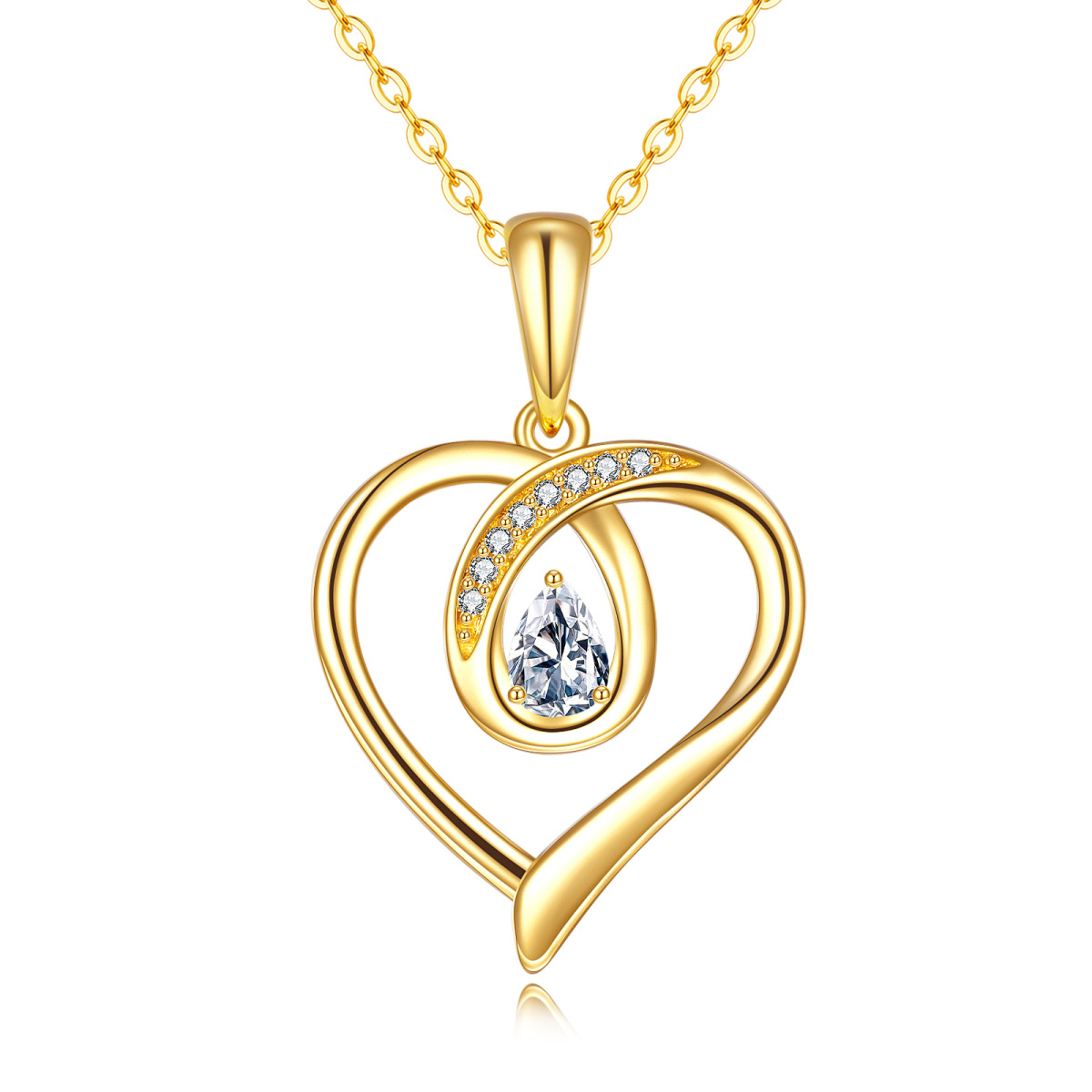 Collana con ciondolo a forma di pera con cuore in zirconia cubica in oro 14K-1