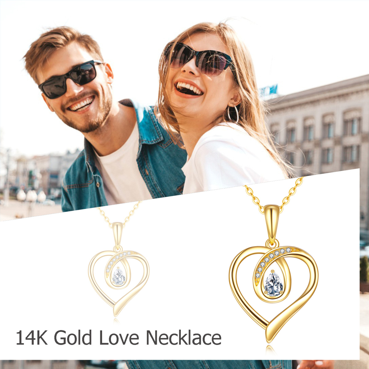 Collana con ciondolo a forma di pera con cuore in zirconia cubica in oro 14K-5