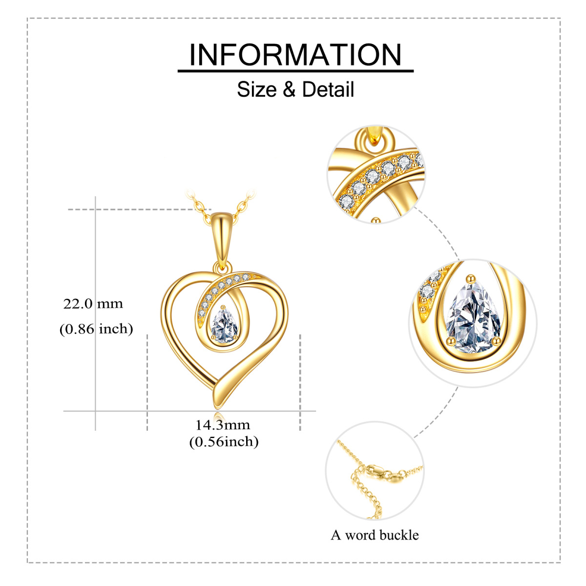 Collana con ciondolo a forma di pera con cuore in zirconia cubica in oro 14K-6