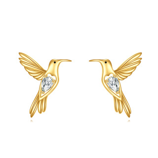 10K Gold Pear Shaped Cubic Zirconia Hummingbird Stud Earrings-8