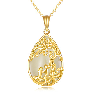 10K Gold Pear Shaped Jade Tree Of Life & Mother Pendant Necklace-9