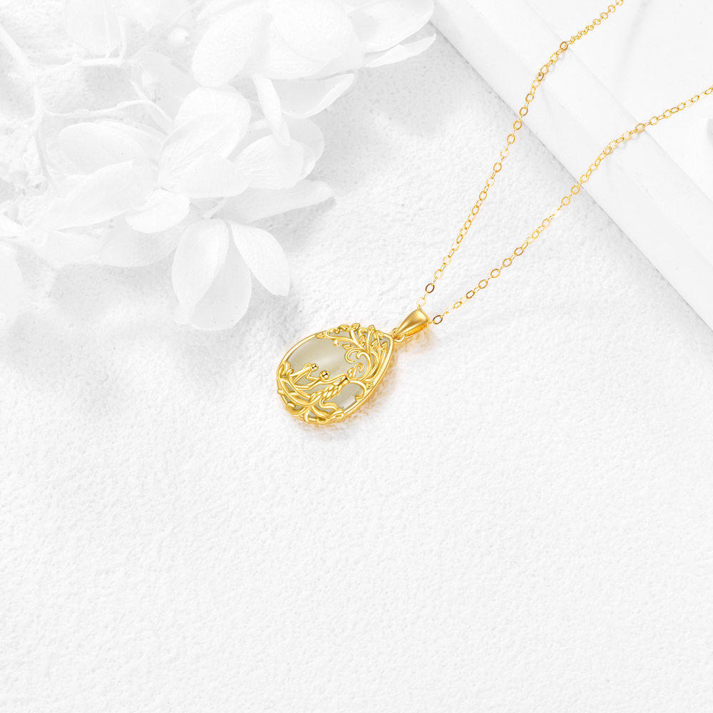 10K Gold Pear Shaped Jade Tree Of Life & Mother Pendant Necklace-4