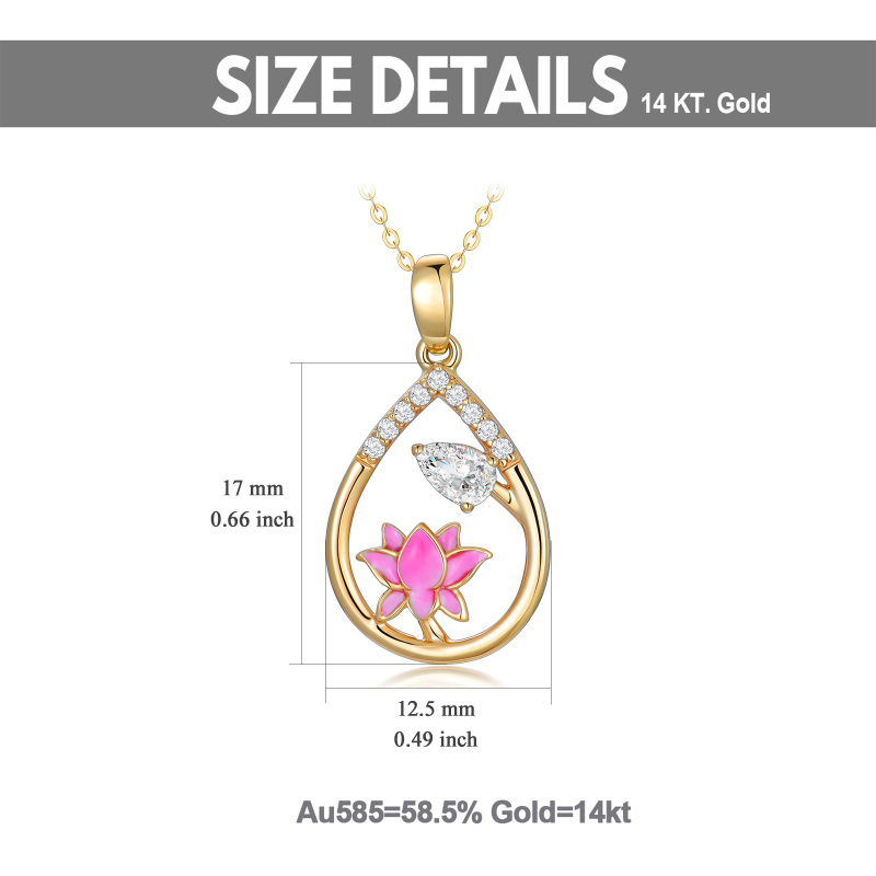 10K Gold Pear Shaped Cubic Zirconia Lotus Pendant Necklace-6