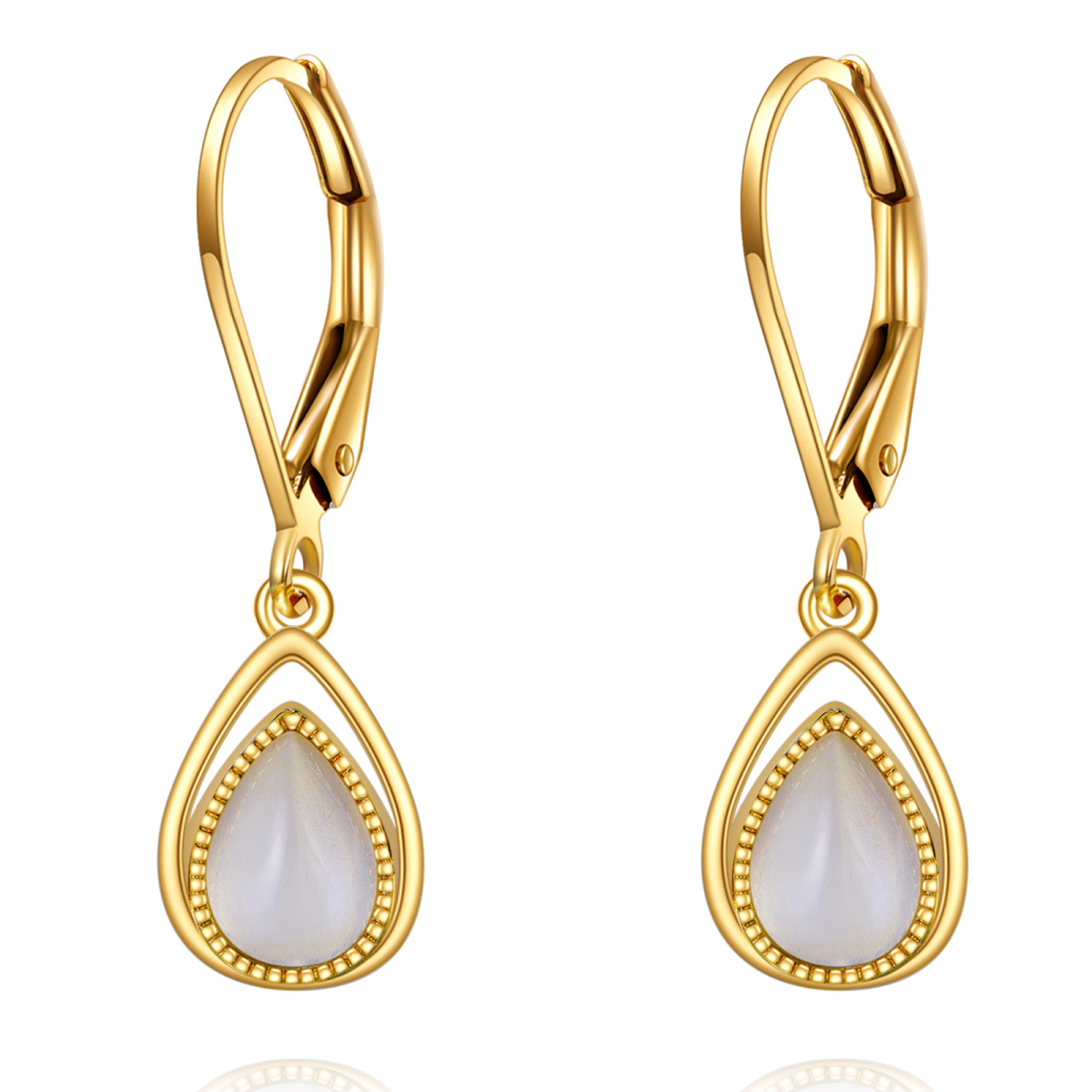 10K Gold Pear Moonstone Drop Earrings For Women-1