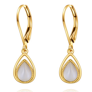 10K Gold Pear Moonstone Drop Earrings For Women-6