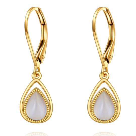 14K Gold Pear Moonstone Drop Earrings For Women