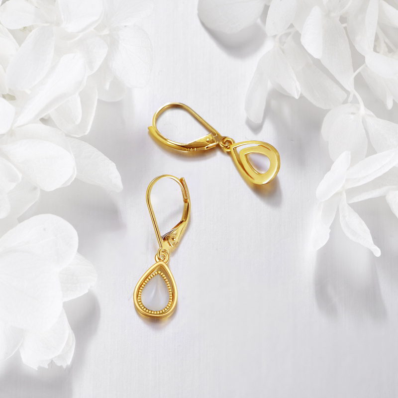 14K Gold Pear Moonstone Drop Earrings For Women-3