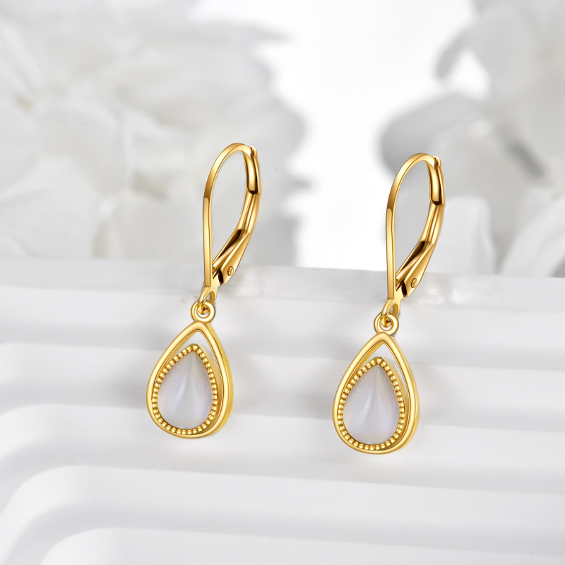 14K Gold Pear Moonstone Drop Earrings For Women-4