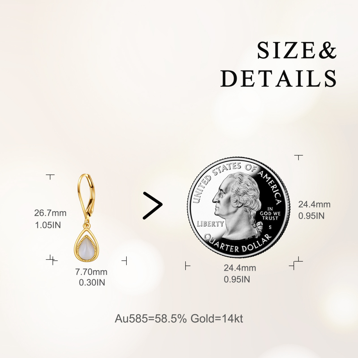 10K Gold Pear Moonstone Drop Earrings For Women-5