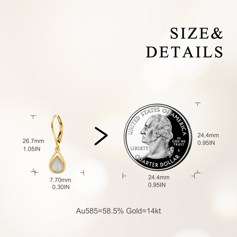14K Gold Pear Moonstone Drop Earrings For Women-5