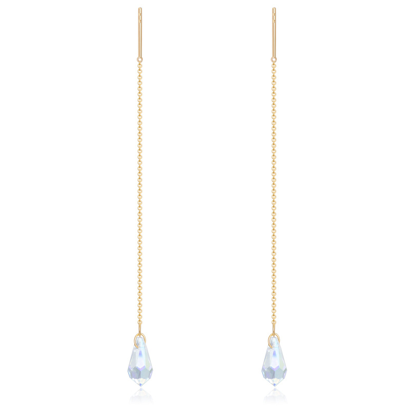 14K Gold Pear Shaped Moonstone Drop Shape Drop Earrings