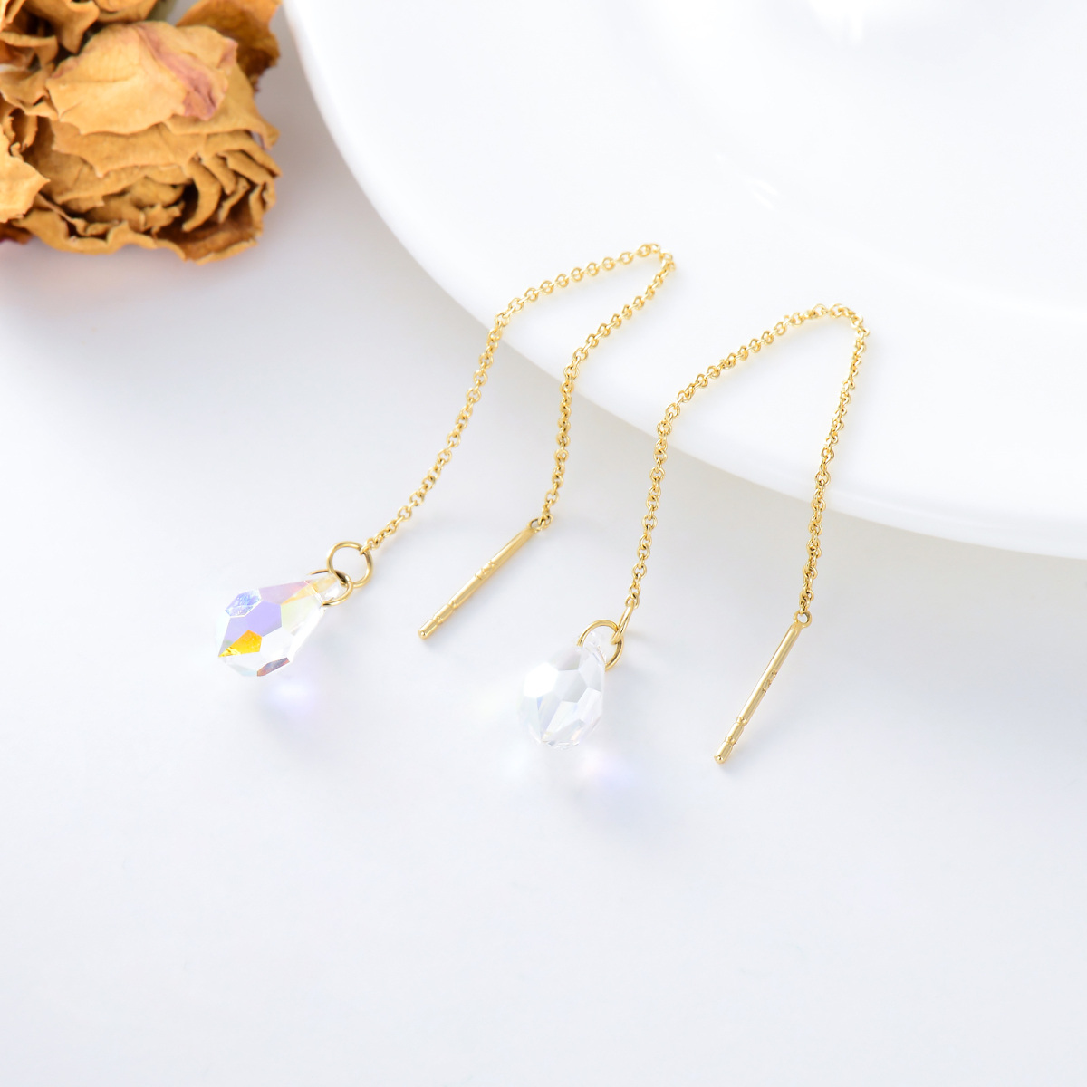 10K Gold Pear Moonstone Drop Earrings For Women-4