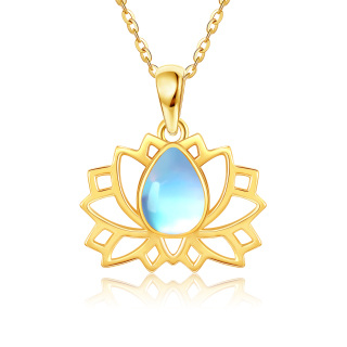 10K Gold Pear Shaped Moonstone Lotus Pendant Necklace-8