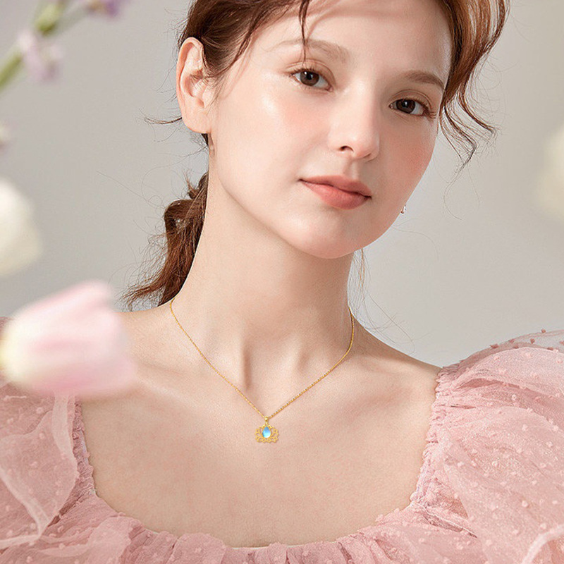 10K Gold Pear Shaped Moonstone Lotus Pendant Necklace-2