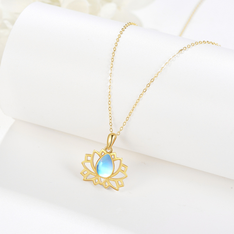 10K Gold Pear Shaped Moonstone Lotus Pendant Necklace-3