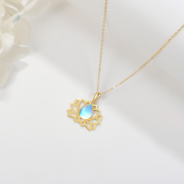 14K Gold Pear Shaped Moonstone Lotus Pendant Necklace-4