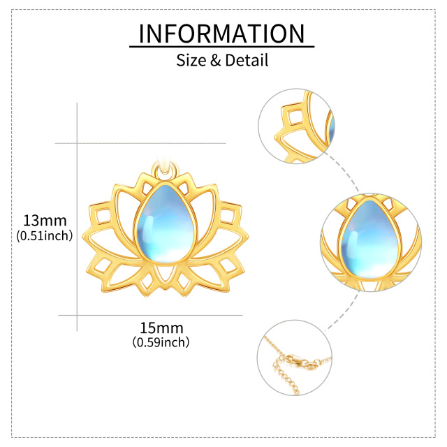 14K Gold Birnenförmiger Mondstein Lotus Anhänger Halskette-5