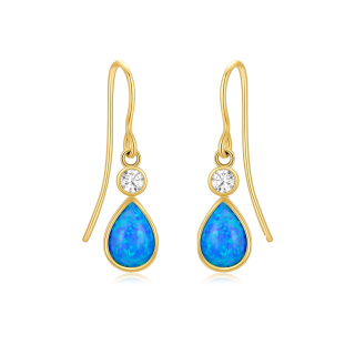 10K Gold Pear Shaped Opal Drop Earrings-52