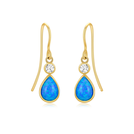 14K Gold Pear Shaped Opal Drop Earrings