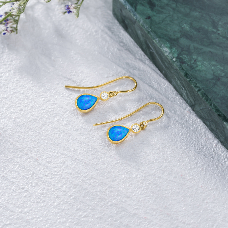 10K Gold Pear Shaped Opal Drop Earrings-3