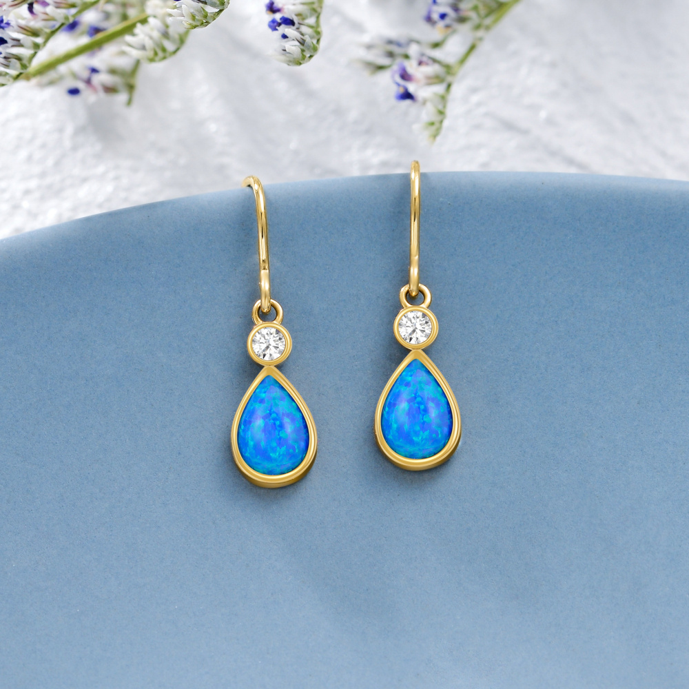 Pendientes de oro de 14 quilates con ópalo en forma de pera-4