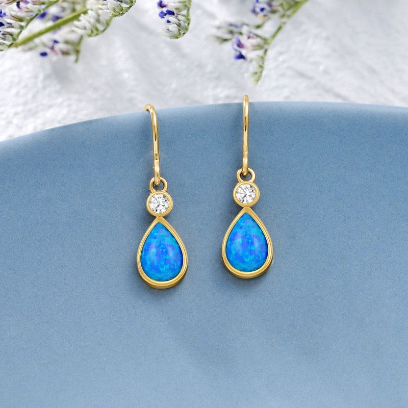 10K Gold Pear Shaped Opal Drop Earrings-4