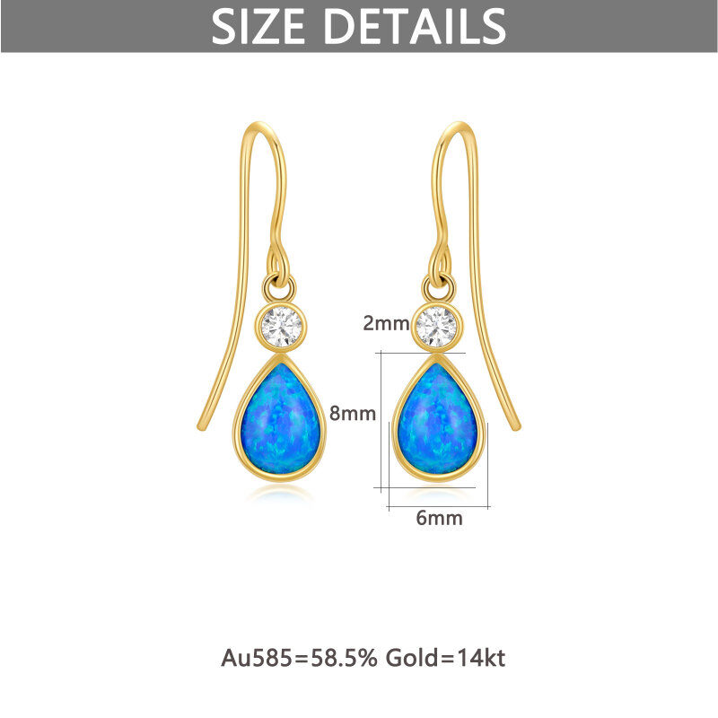 10K Gold Pear Shaped Opal Drop Earrings-5