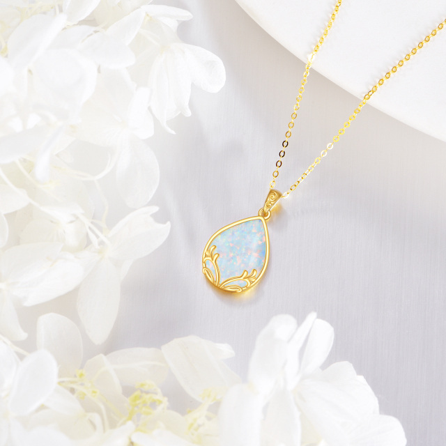 14K Gold Birnenförmiger Opal Tropfenform Anhänger Halskette-3