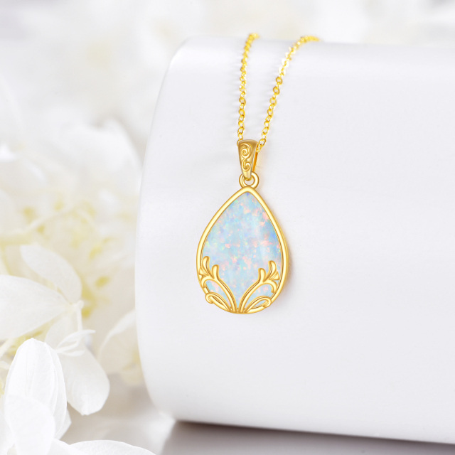 14K Gold Birnenförmiger Opal Tropfenform Anhänger Halskette-4