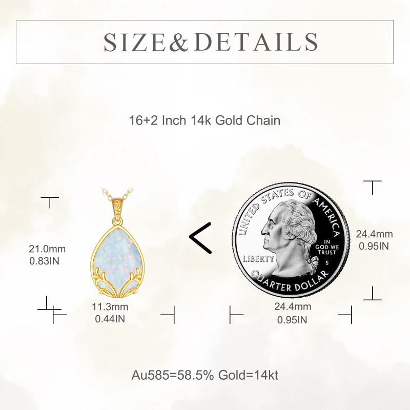 14K Goud Peervormige Opaal Druppelvormige Hanger Halsketting-5