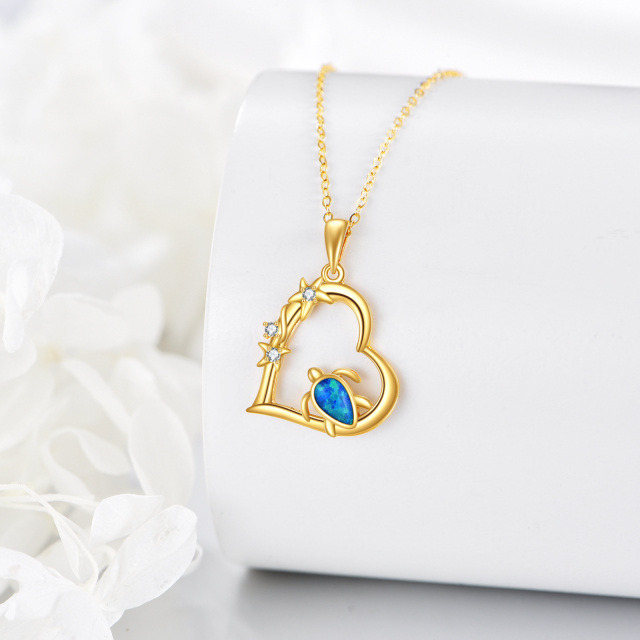 14K Gold Birne geformt Cubic Zirkonia & Opal Meeresschildkröte & Herz Anhänger Halskette-4